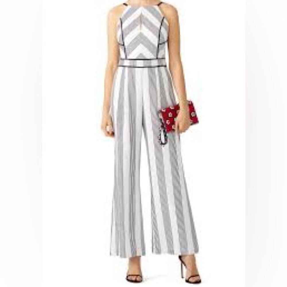 Adelyn Rae Vidette Pinstripe Wide Leg Jumpsuit Black White Sz XS